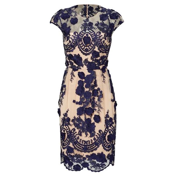 Marchesa Notte Navy Mena Embroidered Tulle Dress 4 - Picture 3 of 9